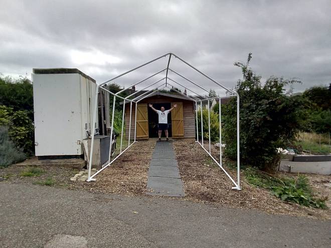 The beginning and the end: The skeleton for the new marquee.