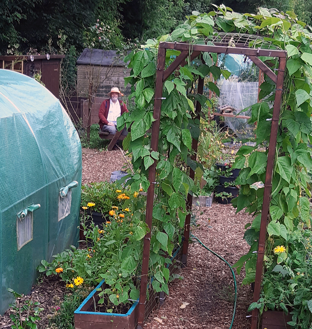 Peter testing the pic-nic table and bench